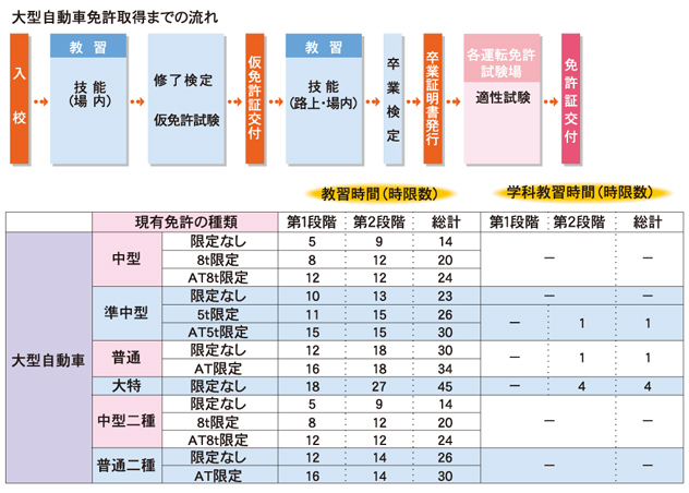 大型自動車免許取得までの流れ　図